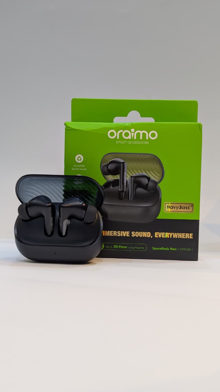 Oraimo SpaceBuds(OTW-323) True Wireless Earbuds | ANC | Fast Pairing | Type-C Charging | Official Warranty Oraimo SpaceBuds Neo+ (OTW-323P) True Wireless Earbuds | ANC | Sound360 Spatial Audio | Fast Pairing | Type-C Charging | Official Warranty