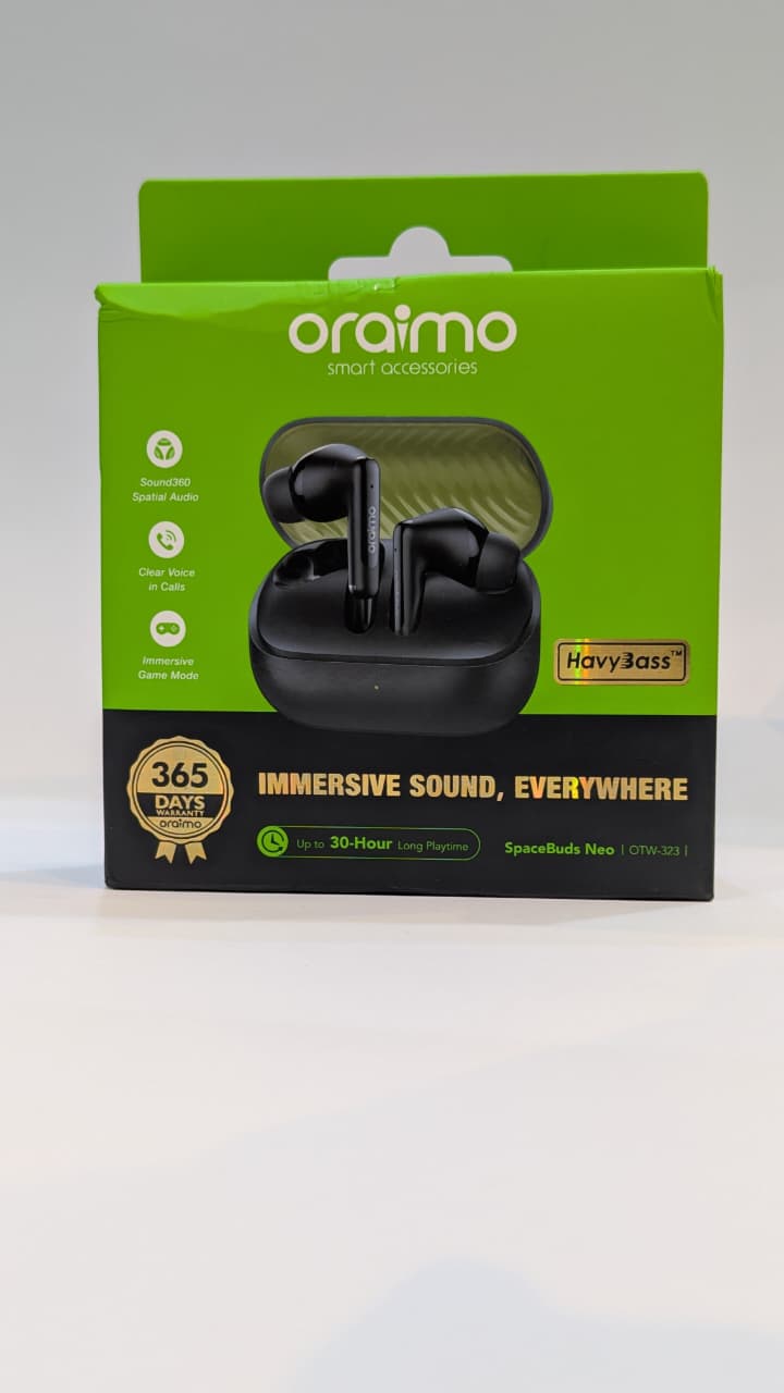 Oraimo SpaceBuds(OTW-323) True Wireless Earbuds | ANC | Fast Pairing | Type-C Charging | Official Warranty Oraimo SpaceBuds Neo+ (OTW-323P) True Wireless Earbuds | ANC | Sound360 Spatial Audio | Fast Pairing | Type-C Charging | Official Warranty